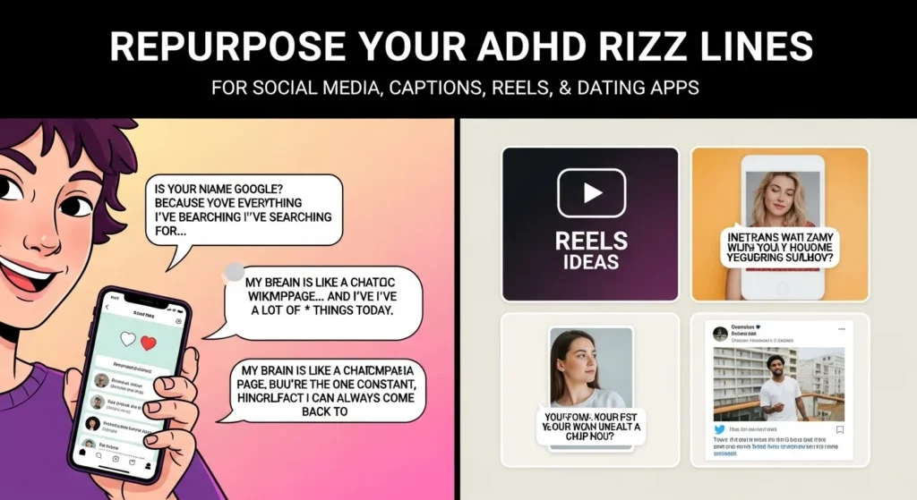 How to Repurpose ADHD Rizz Lines for Social Media, Captions, Reels, and Dating Apps